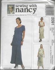 McCall's 2091 Sewing with Nancy ~ Misses Top & Pull-on Bias Skirt Sz 12-14 Uncut