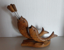 60s70s Party Gabel Cocktail Gabeln Holz Fisch Design Vintage