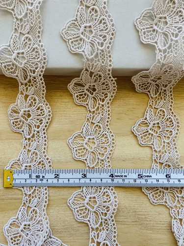 2 Yards Beige Embroidered Ribbon Trim for Sewing/Crafts/Bridal/1.75" Wide - Picture 3 of 13