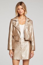 $98 Saltwater Luxe Jacket Wmns Faux-leather Isola Champagne Short Belted, Small