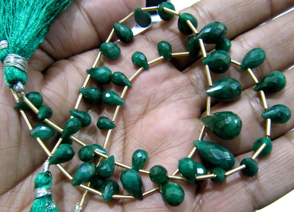 Natural Emerald Side Drilled Corundum Tear Drops 5x6mm To 9x14mm Strand 8 inches