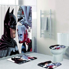 Batman Harley Quinn 4PCS Bathroom Rugs Shower Curtains Mat Toilet Lid Cover Sets