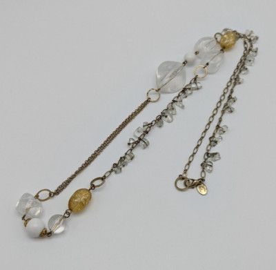 Signed Robert Rose Gold Tone White Clear Yellow Plastic Glass Beaded Necklace