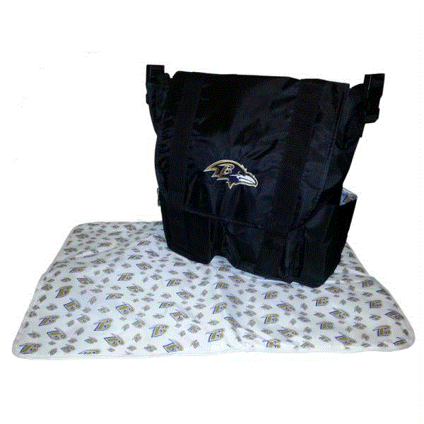 NEW NFL BALTIMORE RAVENS SITTER BLACK DIAPER BAG 14 INCH CHANGING PAD