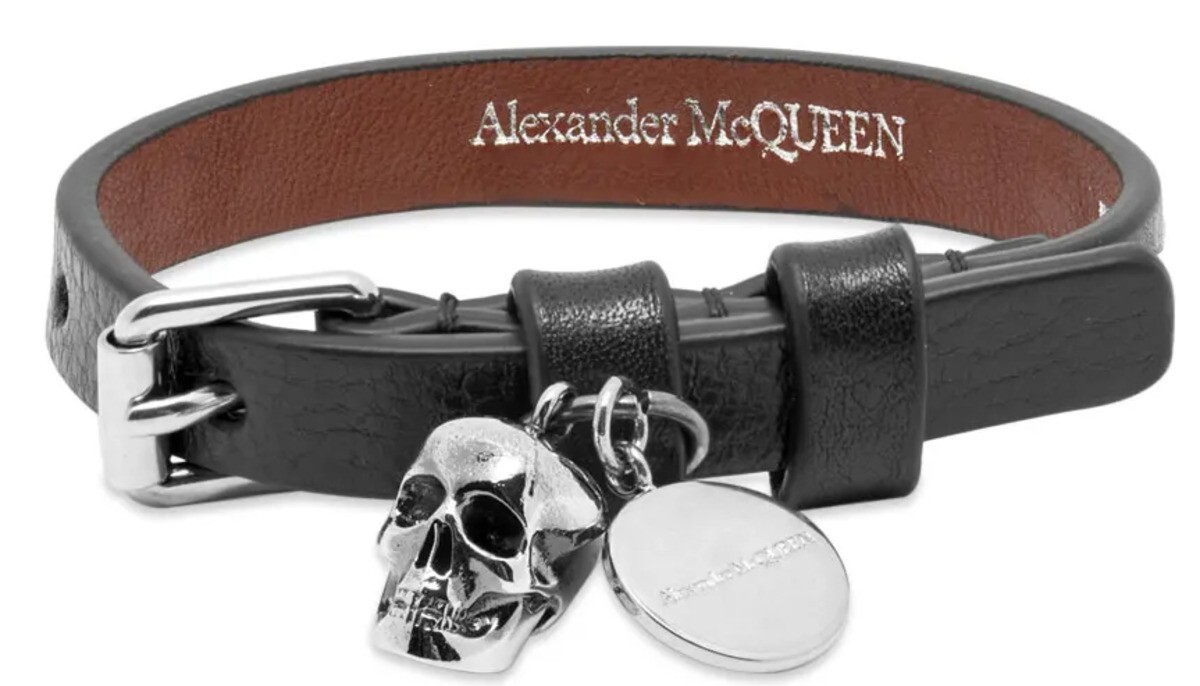 ALEXANDER McQUEEN 'Skull Stud Single Wrap Bracelet' Blk/Silver