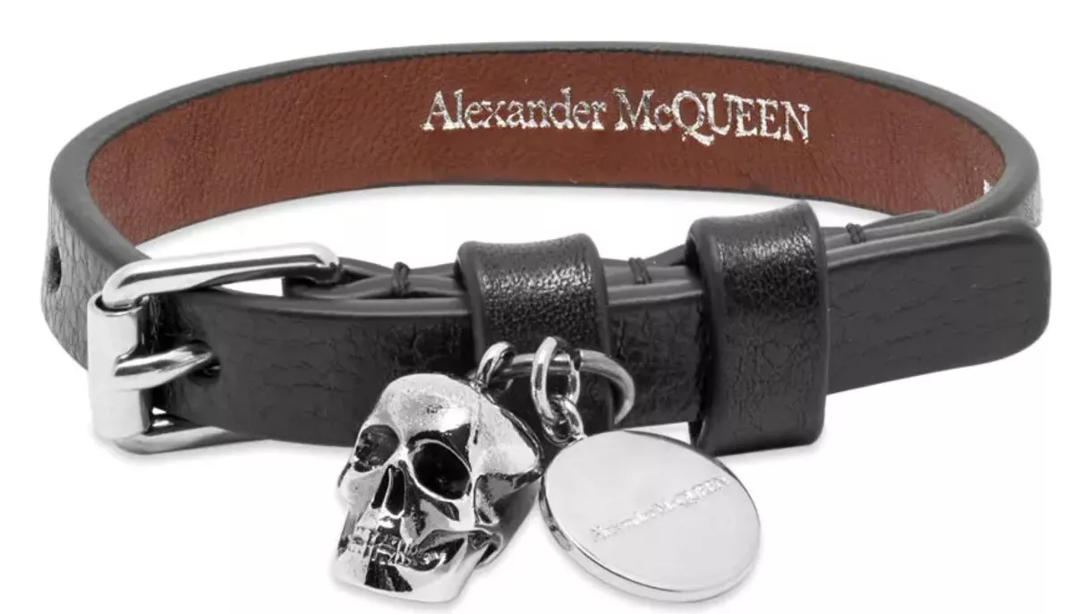 ALEXANDER McQUEEN Skull Stud Single Wrap Bracelet Blk Silver