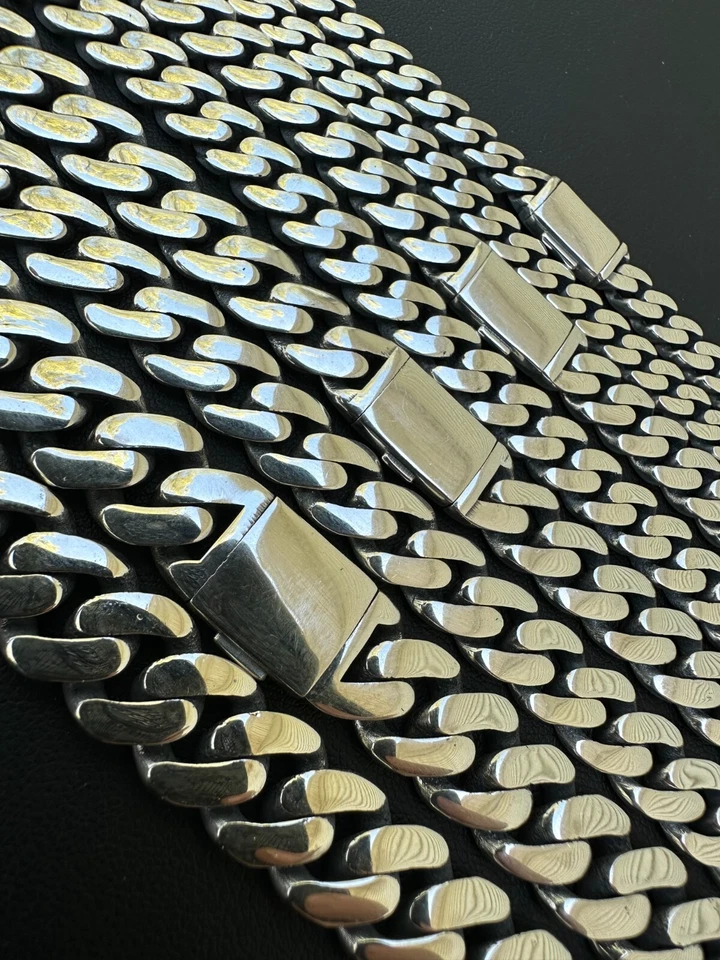 Collar/pulsera de cadena de eslabones cubanos Miami plata 925 real cierre elegante 6-12 mm Foto 4 de 4