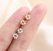 Tiny Square Flower Silver/Gold Pave Cubic Zirconia Stud Earrings