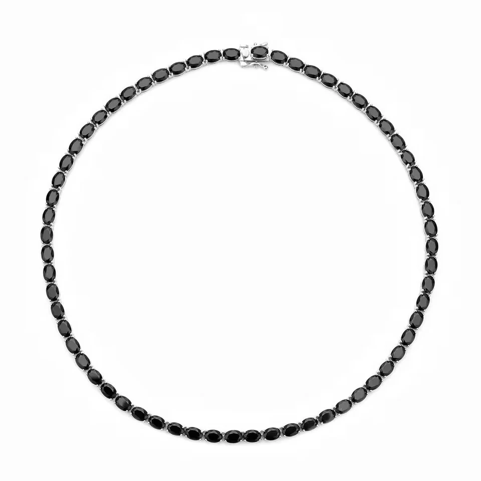 15Ct Oval Cut Black Spinel Set Women's Tennis Necklace in 14K White Gold Over - Image 2 of 4