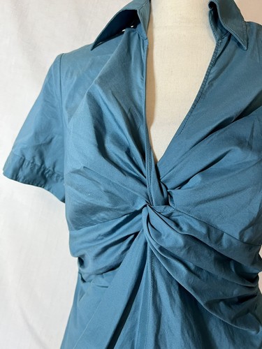 New York & Company Stretch Blue Collared Blouse Size 6 y2k business casual chic - Picture 2 of 8