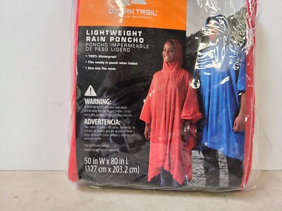 Ozark Trail Rain Poncho Adult Red One Size Outdoors Pack Away
