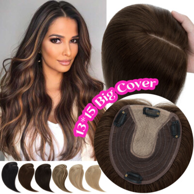 13*15 BIG Remy Topper 100% Human Russian Hair Top Toupee Piece Clip in Hairpiece