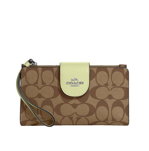 🐼💦 Coach C6878 🐼💦 Leather Green Corner Zip Wristlet Bag with