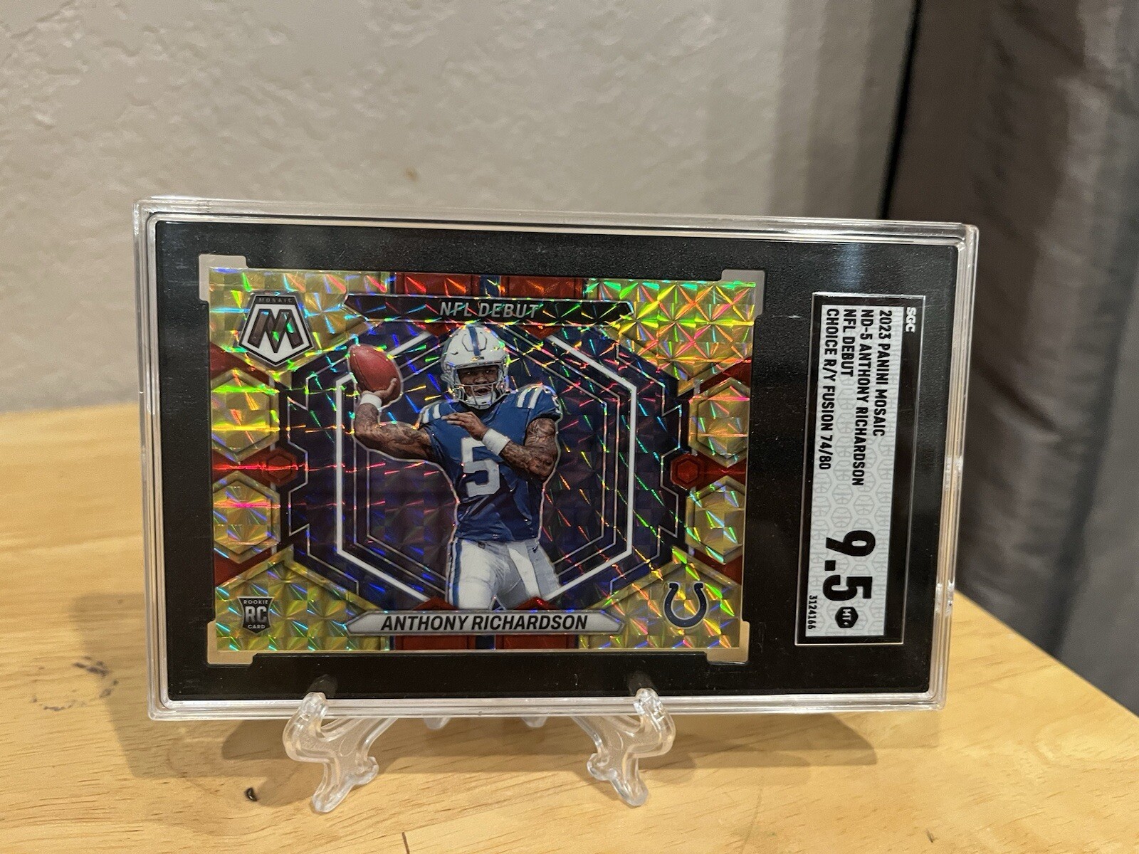 2023 Mosaic Anthony Richardson RC NFL Debut Red Yellow Fusion Prizm /80 SGC 9.5