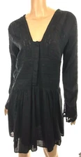 IRO Black Dress 'Kelen' EUR 36 US 2 Long Flared Lace Sleeves V-Neck Viscose