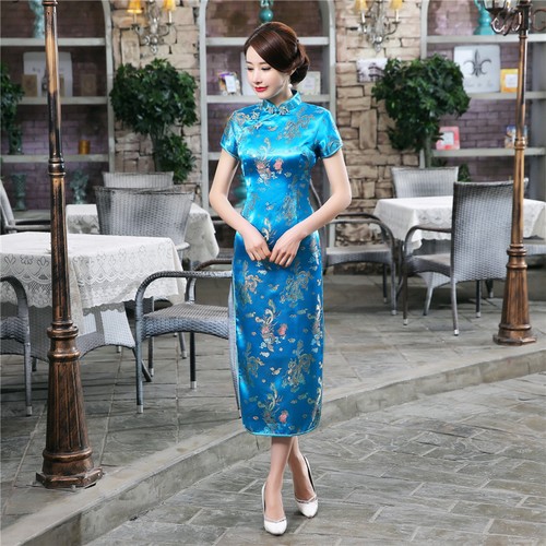 Long Cheongsam Silk Satin Qipao 