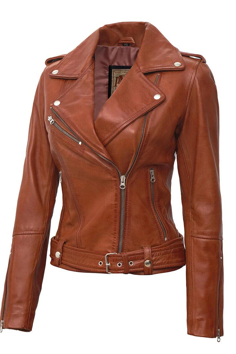 Ladies Women Soft Biker Moto Real Classic Biker Fit Sheep Leather Style Jacket
