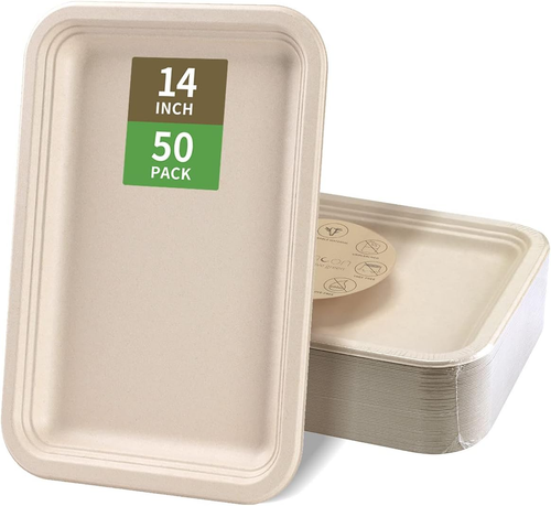 50 Pack 14 Inch Disposable Crawfish Trays, Large Paper Plates 14 Inch Disposable