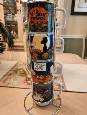 PEANUTS THE GREAT PUMPKIN CHARLIE BROWN SET OF 4 STACKING MUG TOWER NEW 2026
