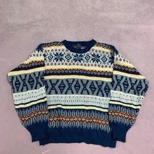 Vintage Knitted Jumper Abstract Patterned Grandad Knit Sweater, 100 Acrylic