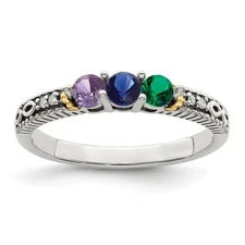 Silver Antiqued w/14k 3-stone w/Diamond Mother's Ring Semi-Mount QMR33/3