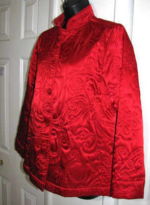 Classic Elements Jacket Cherry-Red Quilted Mandarin-Collar Asian-inspired Wm.6-8