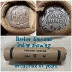 Teens,20s,30s,40s,50s PDS Wheat Penny Roll. BARBER DIME & Indian Head Showing