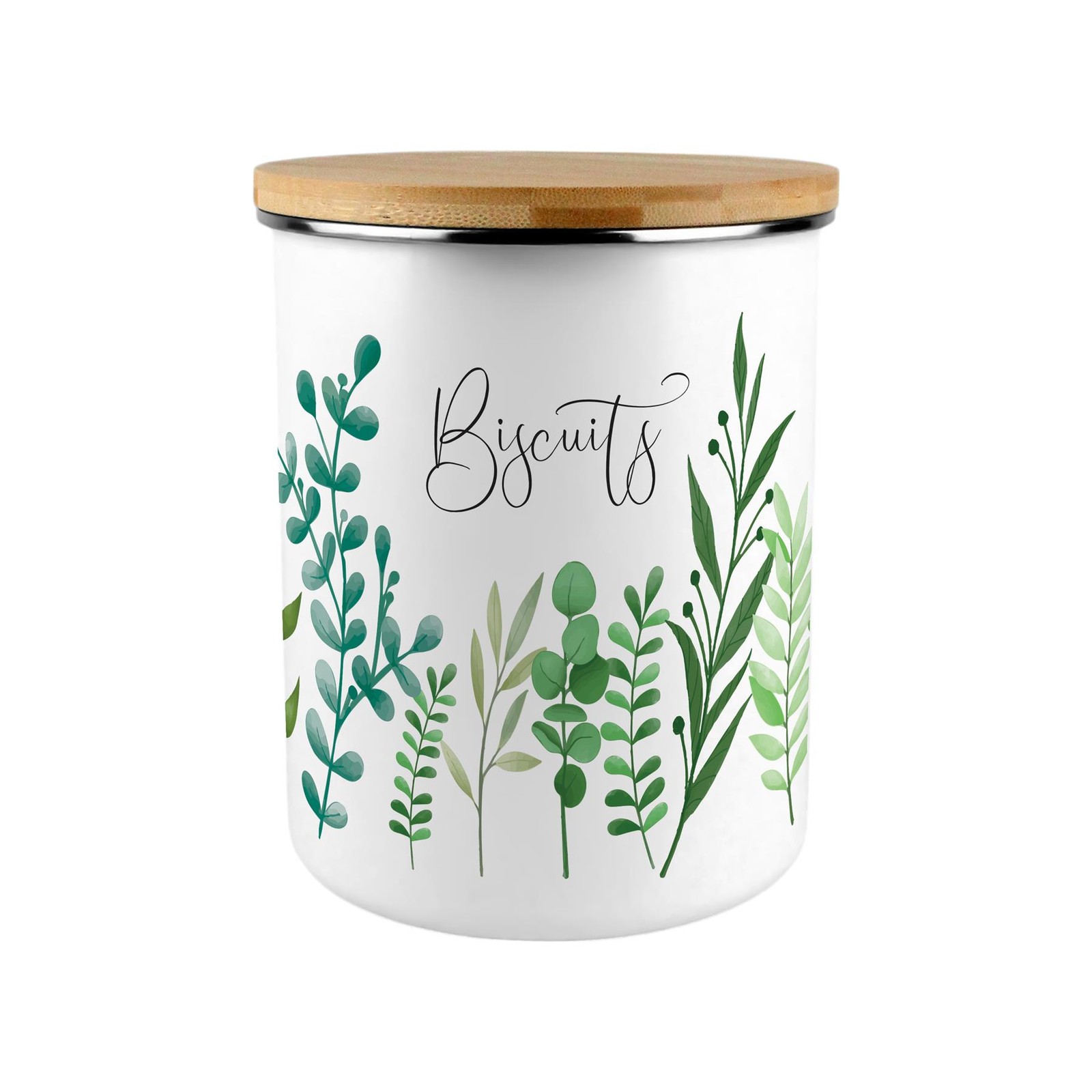Extra Large Enamel Biscuit Canister - Green Foliage Kitchen Food Storage Gift