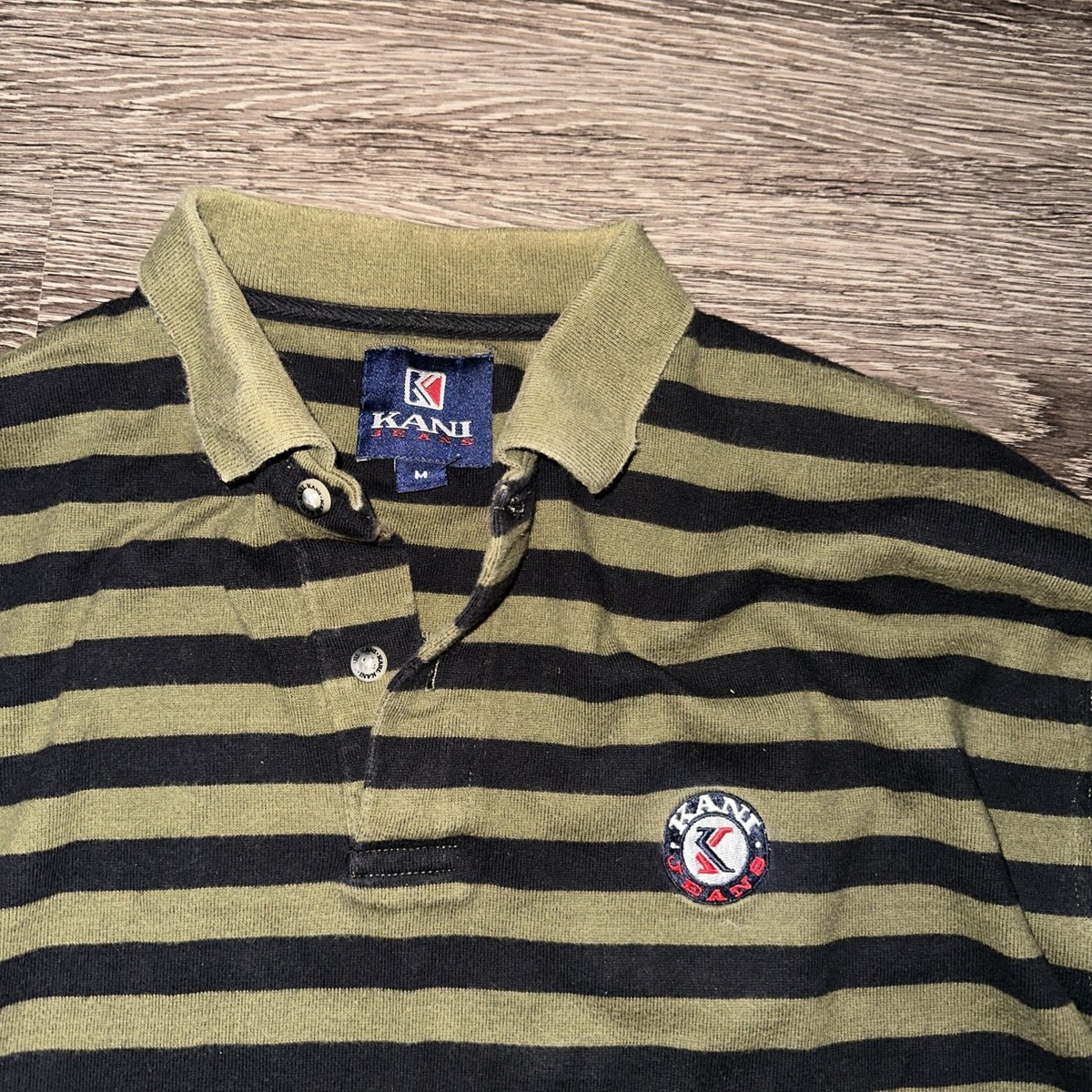 Vintage Karl Kani Polo Shirt Men M Black Green Stripe Y2K 90s Long