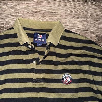 90s 00s hiphop KARL KANI ストライプポロシャツ XXL Vintage Karl Kani Polo Shirt Men M Black Green Stripe Y2K 90s Long