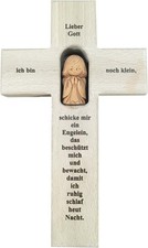 Kreuz mit Ton Schutzengel und Gebet - Holzkreuz für das Kinderzimmer