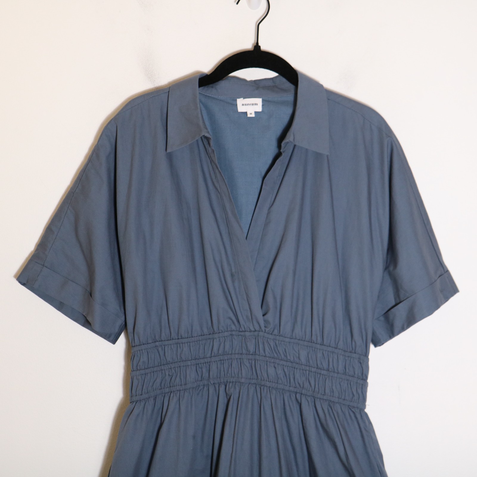 Aureum Maxi A Line Dress Womens Medium Tiered Shirt Dress Blue Cotton Preppy