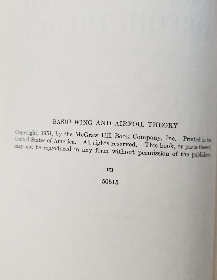 Basic Wing and Airfoil Theory by Alan Pope, First Edition, 1951 - HC | eBay