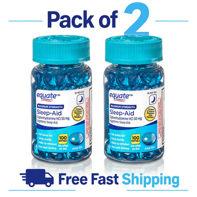 Equate Nighttime Sleep-Aid Softgels 50mg, 100 Ct, 2pk, Compare to Unisom 