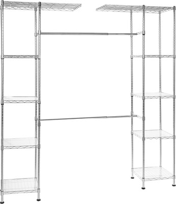 Expandable Adjustable Metal Closet Organizer with Hanging Rod, Clothes Rack, She