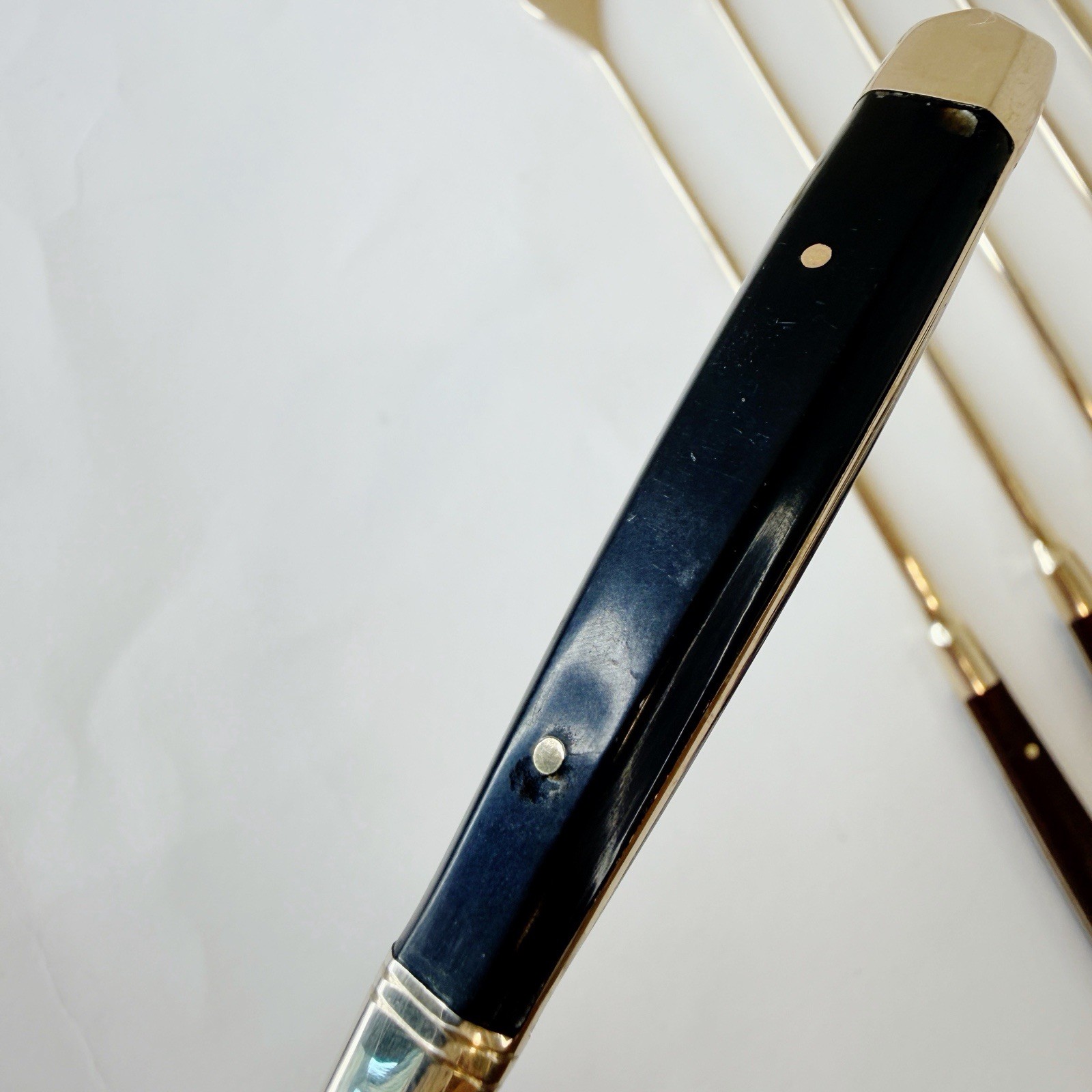 Set Of 8 Brass Fondue Forks Vintage Mid Century Retro 70s Wood & Acrylic Handles