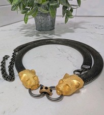    Vintage 1980s 1990s Gold Black Mesh Cat Chain Belt Jaguar Cheetah Leopard
