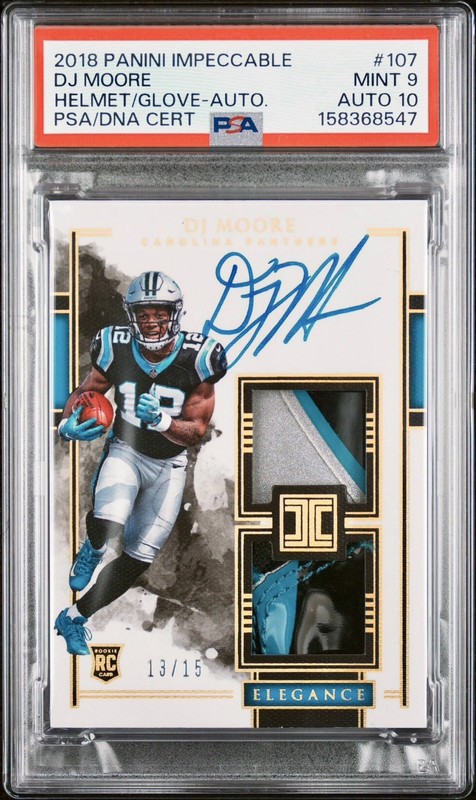 DJ Moore RPA /15-PSA 9/10-2018 Panini Impeccable Helmet/Glove