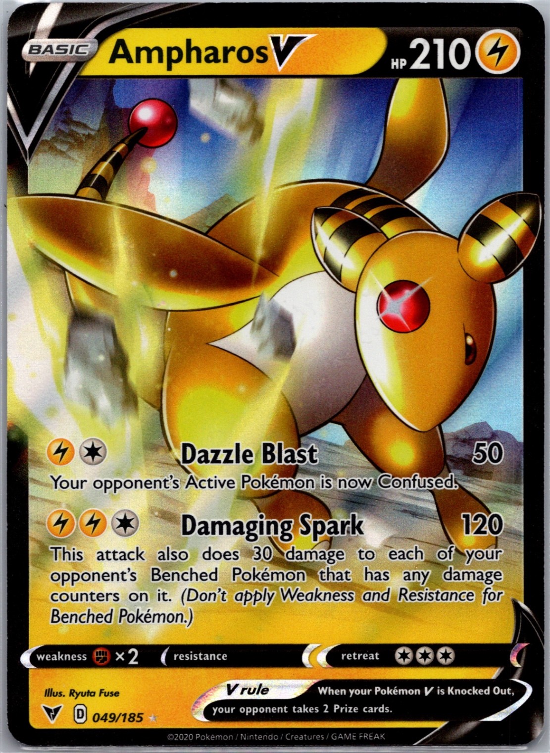 Ampharos V Ultra Rare SWSH04: Vivid Voltage 049/185 NM