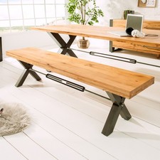 Massive Sitzbank THOR 180cm Wild Eiche geölt im Industrial Design Holzbank