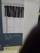 Set Of 2 Essential Home Valance Black White Grey Stripe 60 x 15.5 in. Ships Free