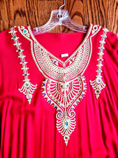 Moroccan Caftan Women kaftan Abaya Beach Cover Summer Long Dress Cotton Red