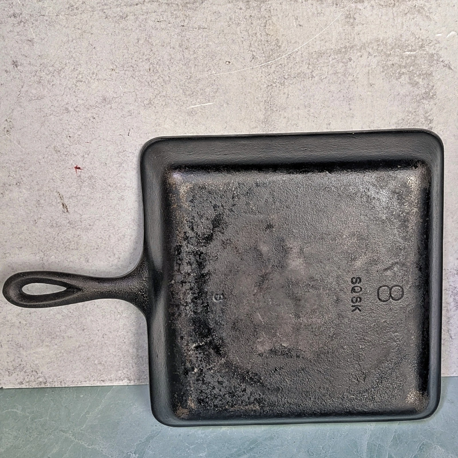 Vintage Lodge Square Cast Iron Skillet 8SQSK 9 1/2" Square Flat Bottom USA Made