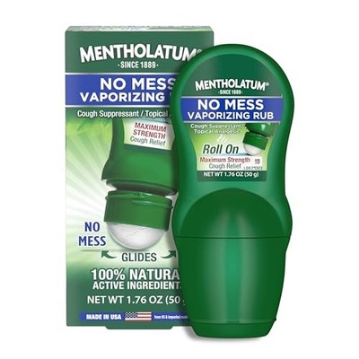 Mentholatum No Mess Vaporizing Rub Roll On for Cough & Pain Relief, 100%