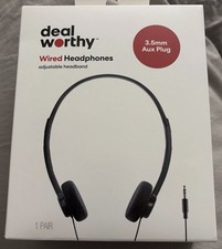 deal worthy Wired Headphones Black 3.5mm Jack Adjustable Headband On-Ear Double