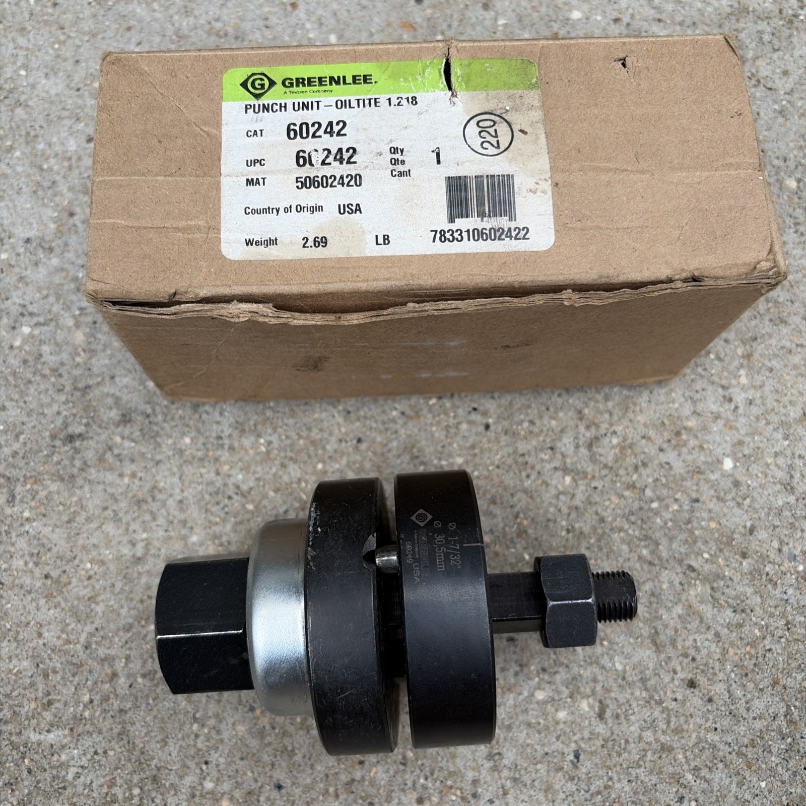 Greenlee 60242 1.21" x .19" x 1.38" Round Knockout Punch Unit Oiltite 1.218
