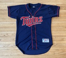 Minnesota Twins Authentic Russell Baseball Jersey Mens 44 Large Navy MLB USA