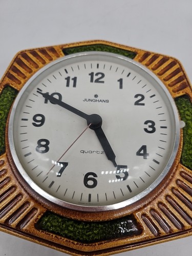 Küchenuhr Junghans Quarz 3830 Keramik 70er Jahre Vintage Braun Grün - Bild 2 von 8