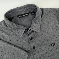 Travis Mathew Polo Shirt Mens L Gray Geometric Print Short Sleeve Golf Top