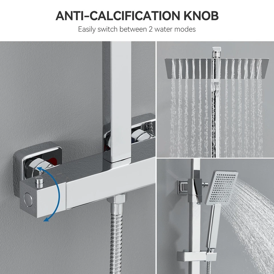 Auralum Duschsystem mit Thermostat Regendusche Grohe Handbrause Duschset Chrom - Bild 2 von 4